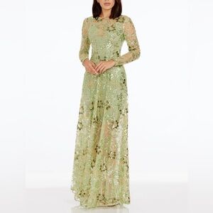 $448 NWOT Dress the Population “Ava”Floral Sequin Gown in Sage Sz Small